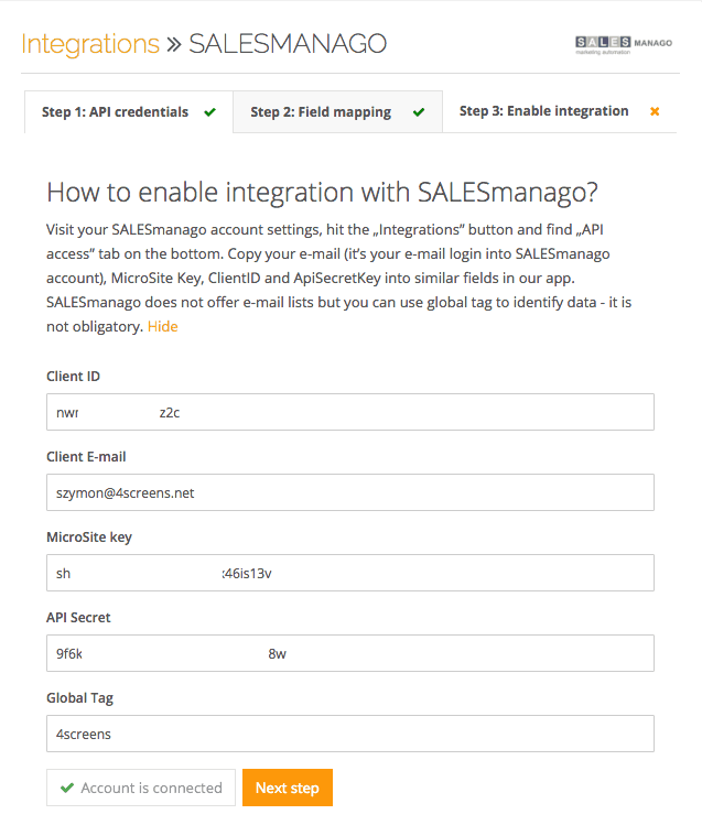 integrations of Engageform and SALESmanago